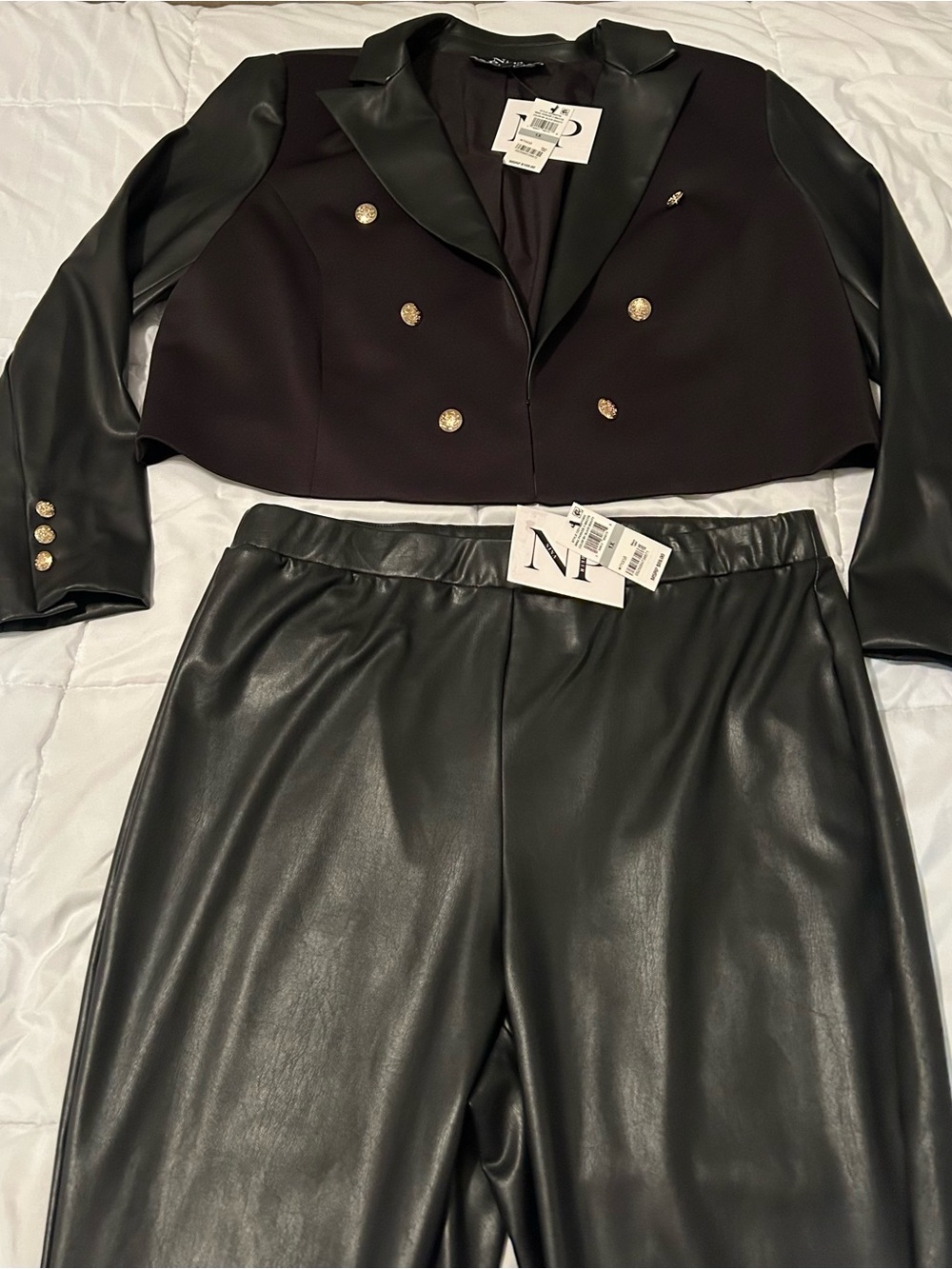 Parker Black Faux Leather Leggings with Matching Cropped Blazer